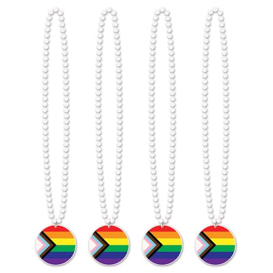 Beistle 33" Beads with Printed Pride Flag Medallions, 4ct.
